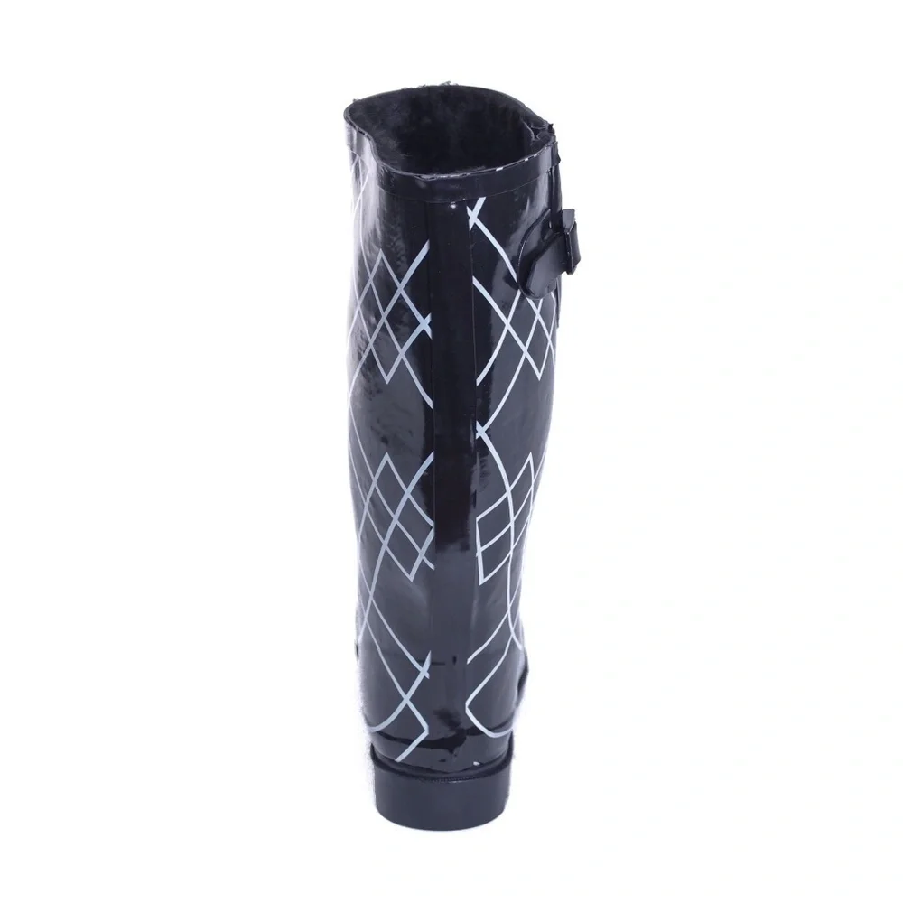 Women Rubber Rain Boots /w Faux Fur Lining, Garden Rainboots, Black, Size 6 NEW